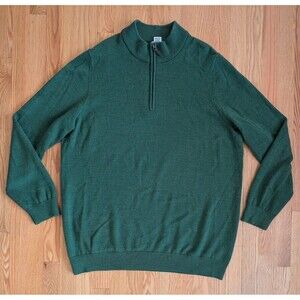 LL Bean Quarter Zip Sweater Mens 2XL Tall 2XLT Green 100% Merino Wool 285159